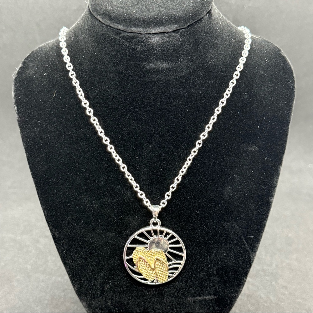 Periwinkle by Barlow Silver and Gold Necklace - flip flop pendant‎ NWT